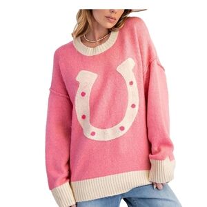 Easel Pink and Cream Horseshoe Sweater